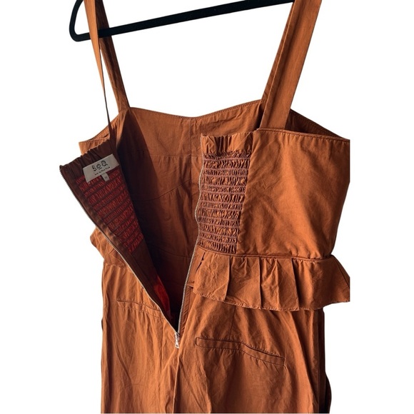 Sea New York O’Keefe Corset Ruffle Wide Leg Cropped Jumpsuit Burnt Orange 10 - Picture 6 of 13